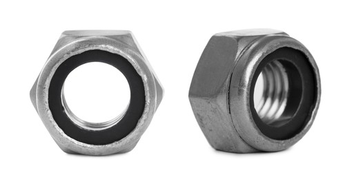 Image of Two metal lock nuts isolated on white