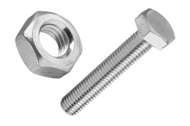 Image of Hex nut and lag bolt isolated on white