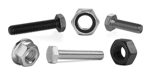 Image of Different bolts and nuts isolated on white, set