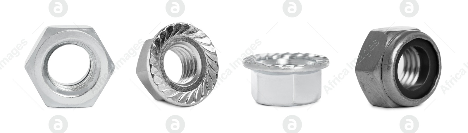 Image of Different metal nuts isolated on white, set