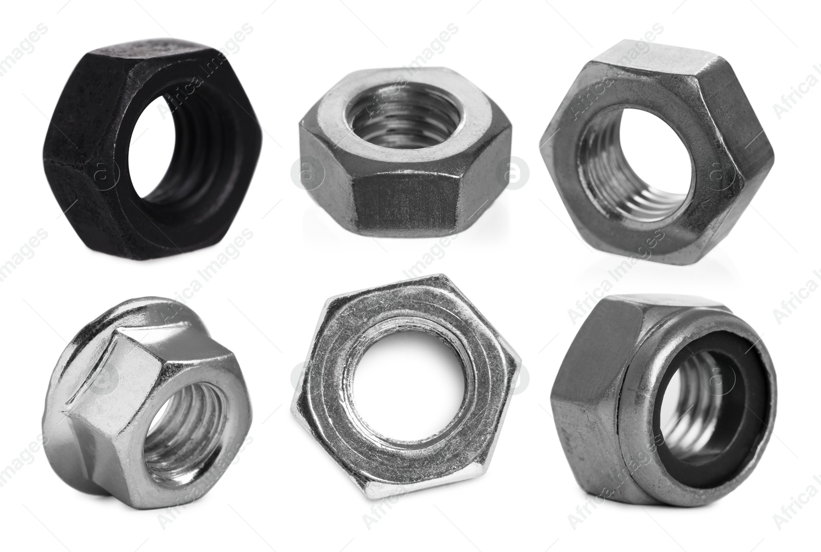 Image of Different metal nuts isolated on white, set