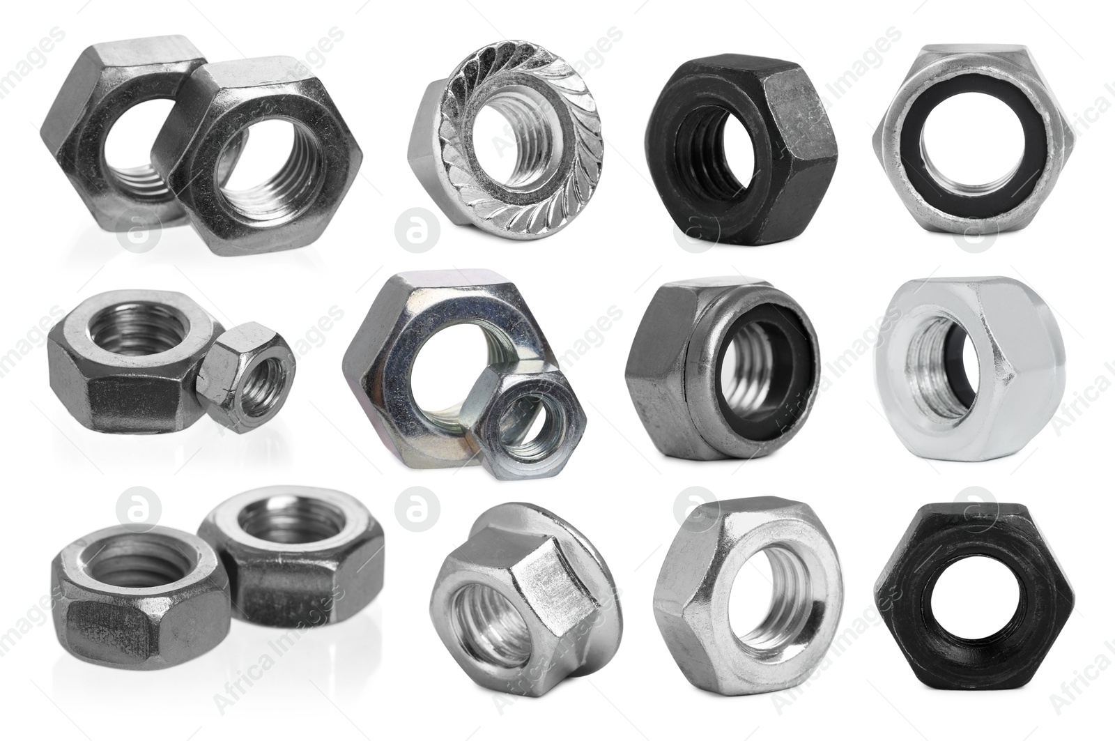 Image of Different metal nuts isolated on white, set