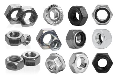 Image of Different metal nuts isolated on white, set