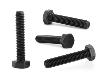 Image of Black metal bolts isolated on white, set