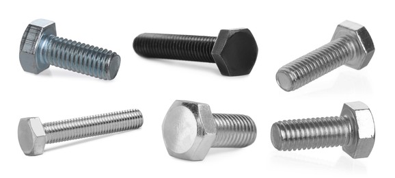 Image of Different metal bolts isolated on white, set