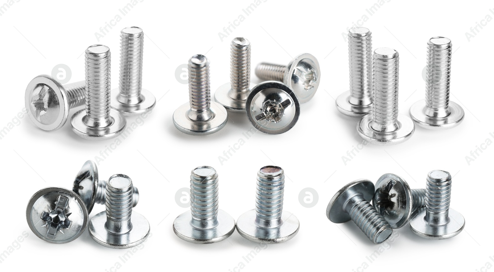 Image of Different metal bolts isolated on white, set
