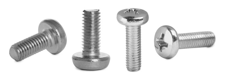Image of Metal machine bolts isolated on white, set
