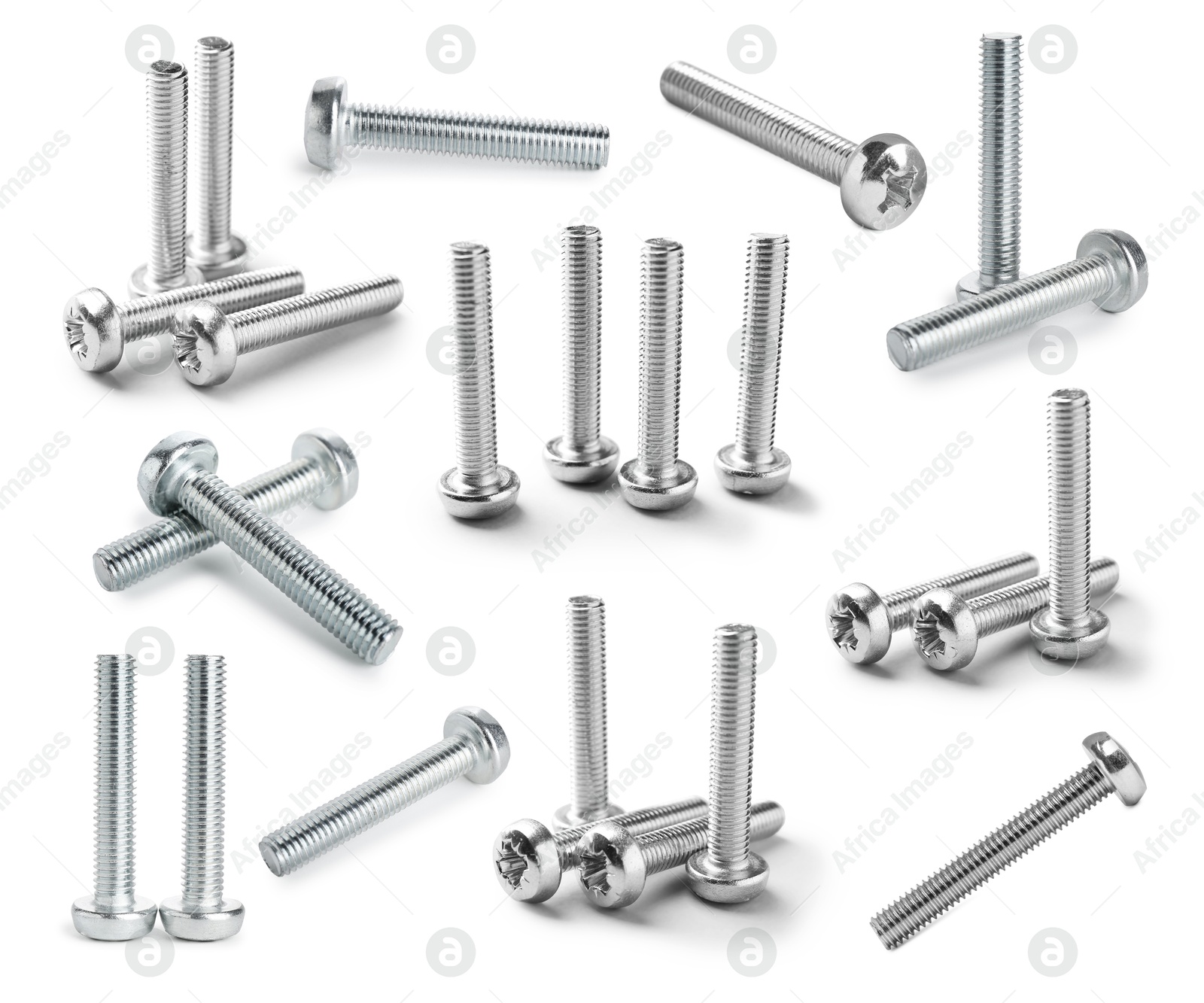 Image of Different metal bolts isolated on white, set