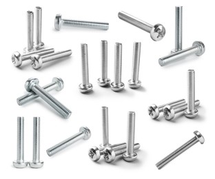 Image of Different metal bolts isolated on white, set