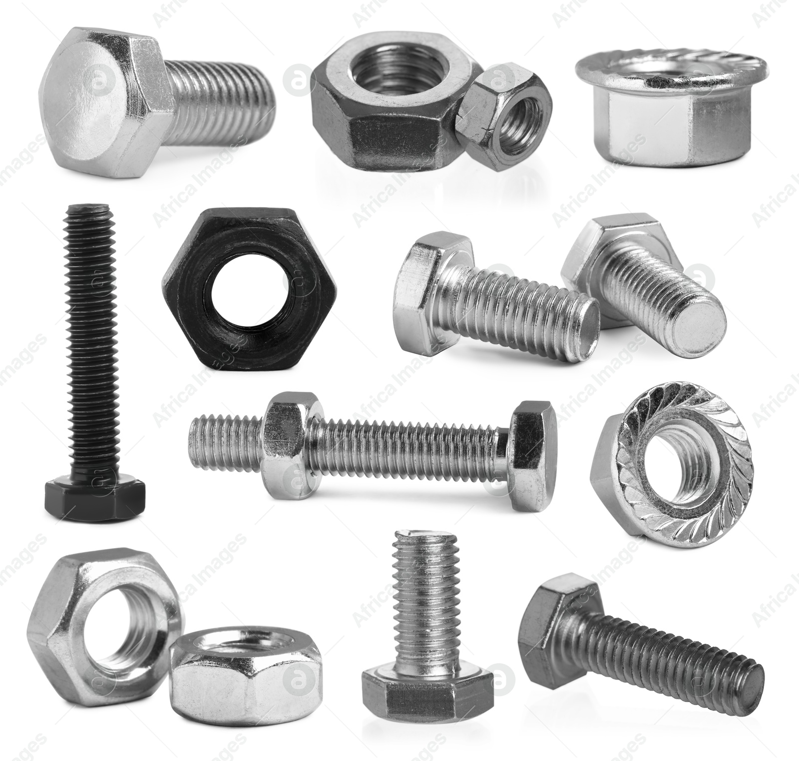 Image of Different bolts and nuts isolated on white, set
