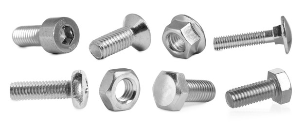 Image of Different bolts and nuts isolated on white, set