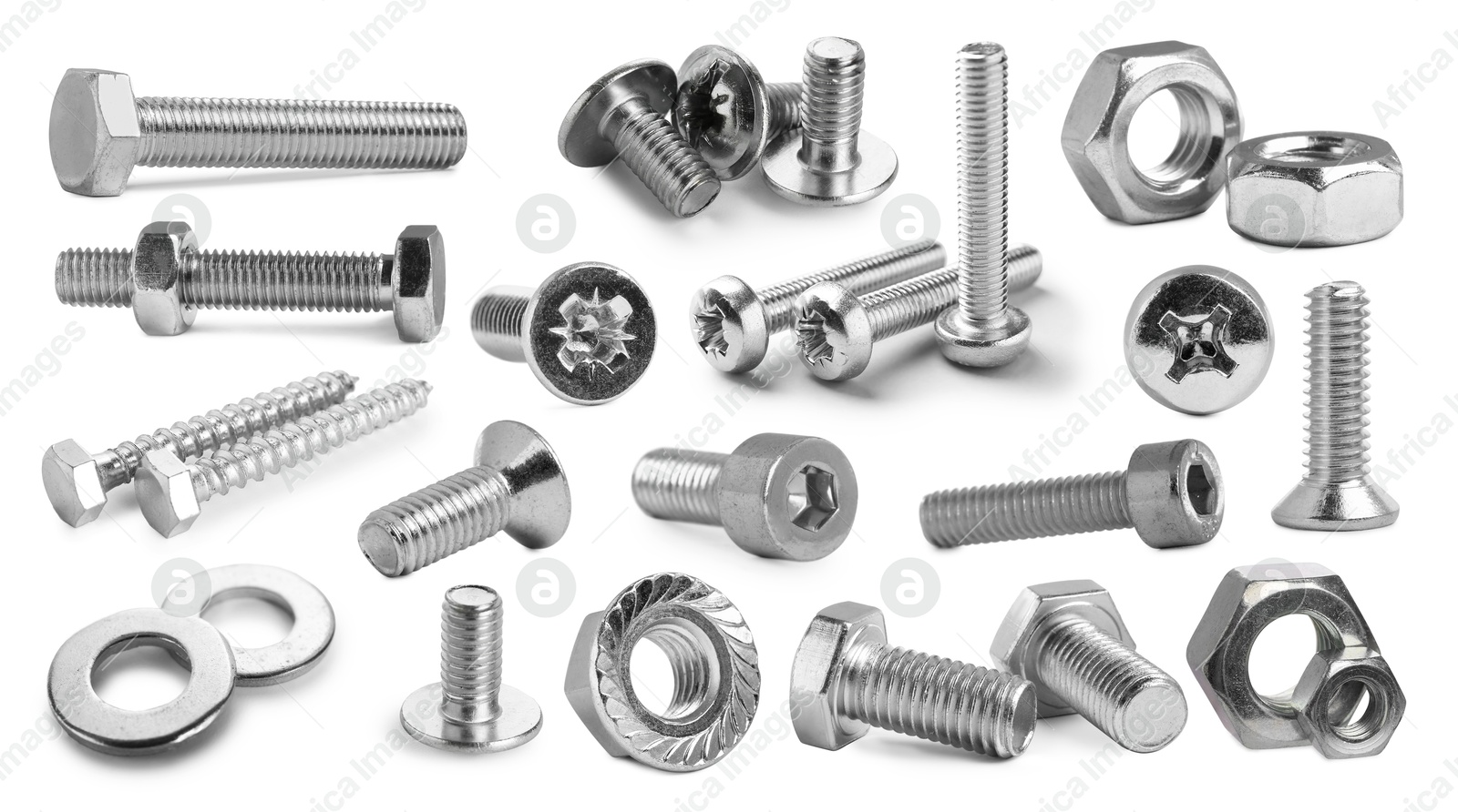Image of Different bolts and nuts isolated on white, set