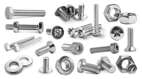 Image of Different bolts and nuts isolated on white, set