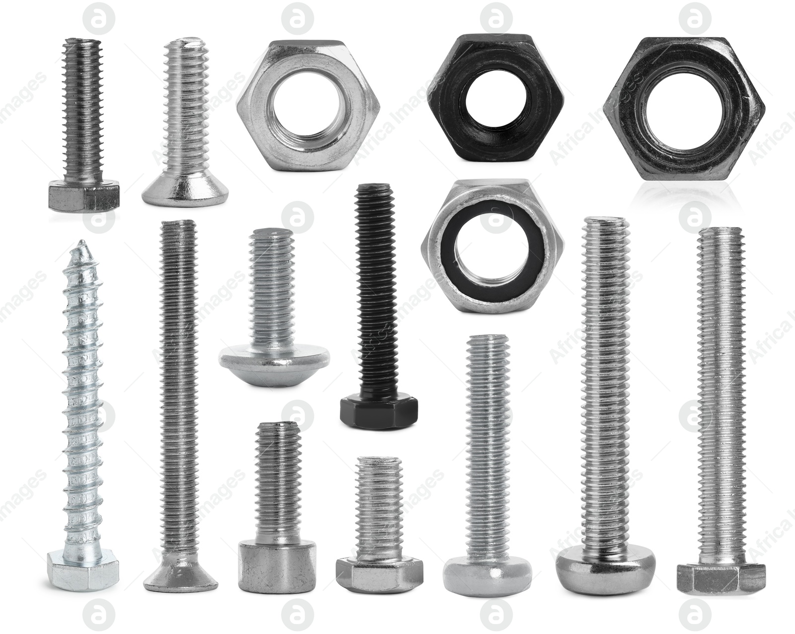 Image of Different bolts and nuts isolated on white, set