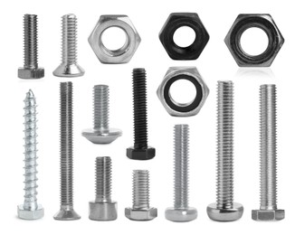 Image of Different bolts and nuts isolated on white, set