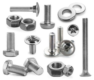 Image of Different bolts and nuts isolated on white, set