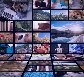 Image of Media library. Collection of video files in virtual space
