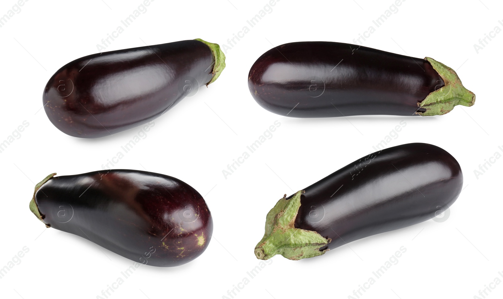 Image of Fresh whole eggplants isolated on white, set
