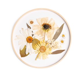 Photo of Beautiful dry flowers isolated on white, top view