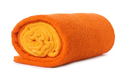 Photo of Rolled fresh terry towels isolated on white