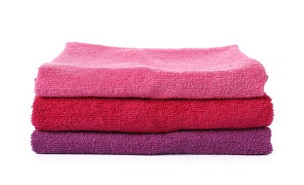 Photo of Stack of fresh terry towels isolated on white