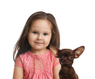 Image of Cute child and dog on white background. First pet