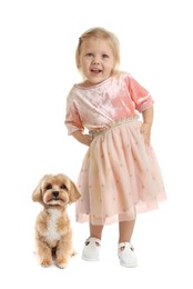 Image of Cute child and dog on white background. First pet