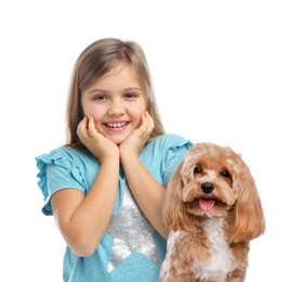 Image of Cute child and dog on white background. First pet
