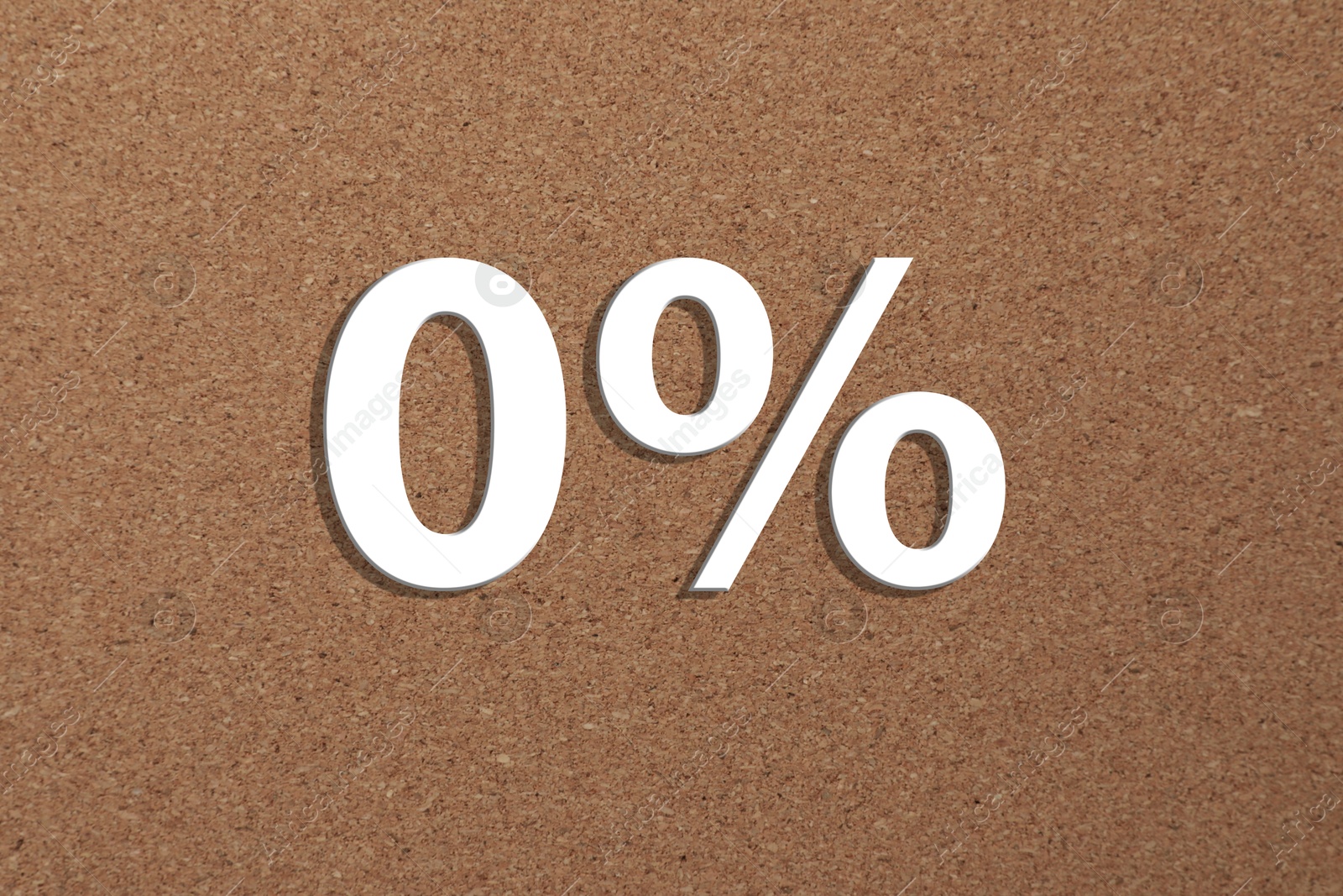 Image of Zero percent commission. 0% against cork background