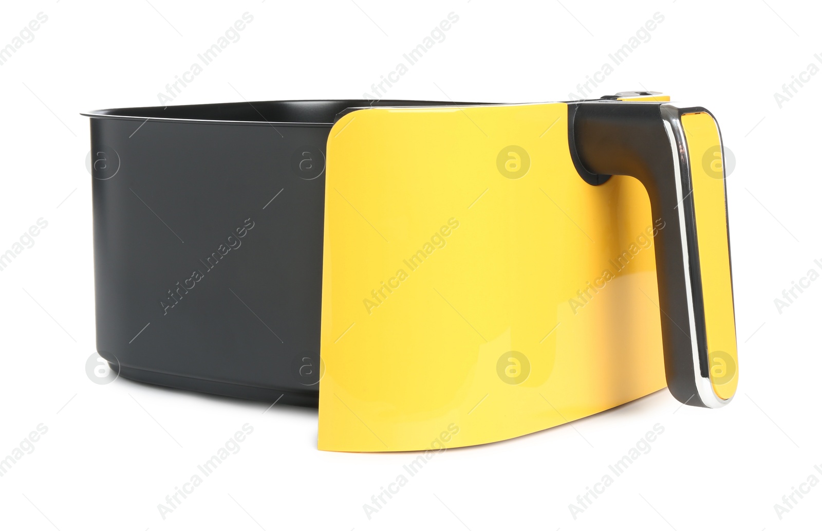 Photo of Yellow air fryer basket isolated on white