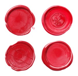 Image of Red wax seals isolated on white, set. Top view