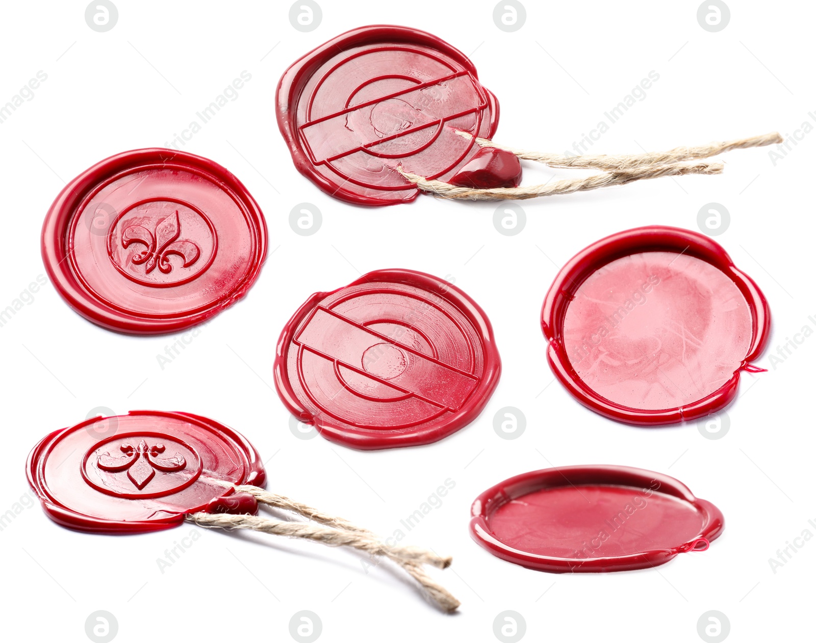 Image of Red wax seals isolated on white, set