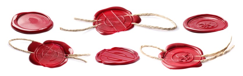 Image of Red wax seals isolated on white, set