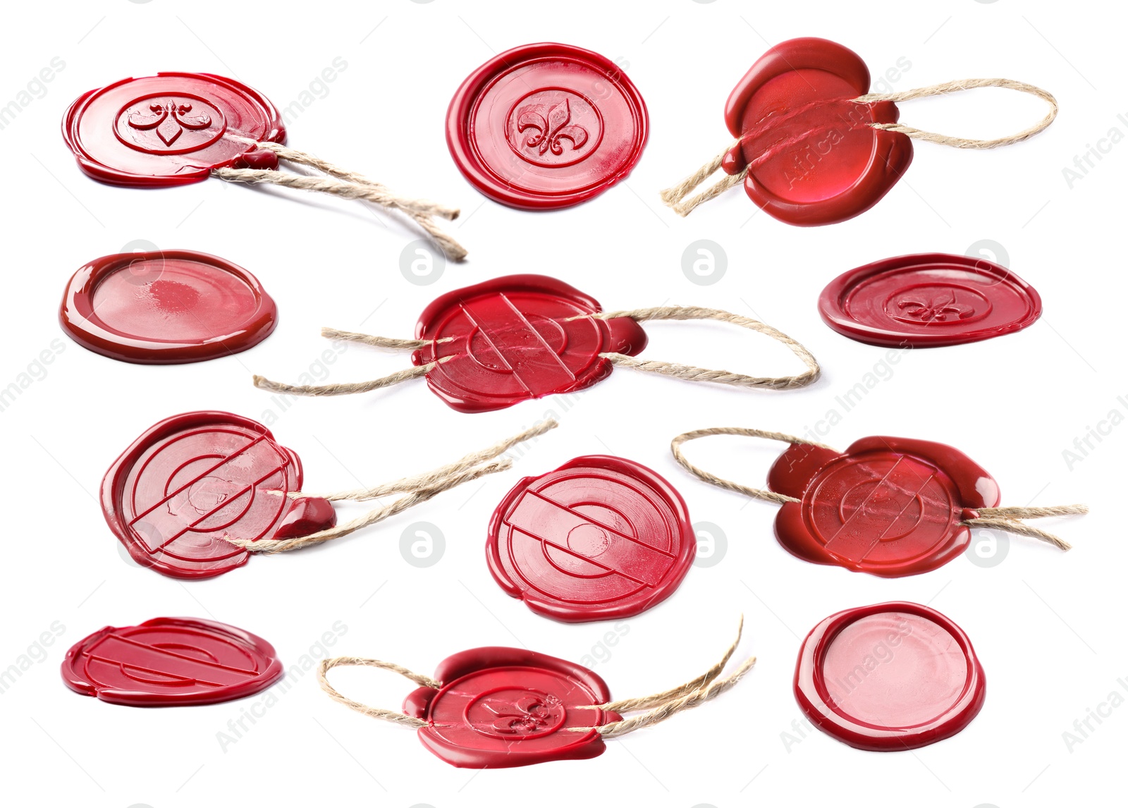Image of Red wax seals isolated on white, set