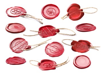 Image of Red wax seals isolated on white, set