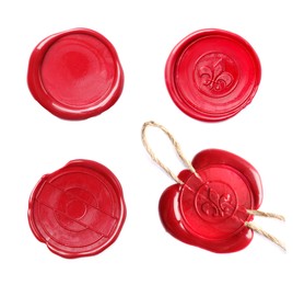 Image of Red wax seals isolated on white, set. Top view