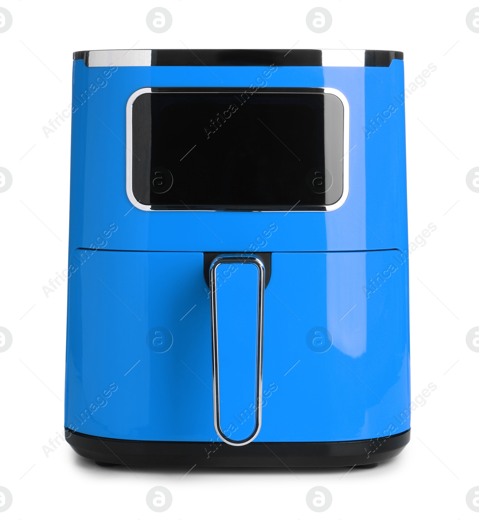 Image of Blue air fryer isolated on white. Modern kitchen appliance