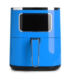 Image of Blue air fryer isolated on white. Modern kitchen appliance