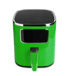 Image of Green air fryer isolated on white. Modern kitchen appliance
