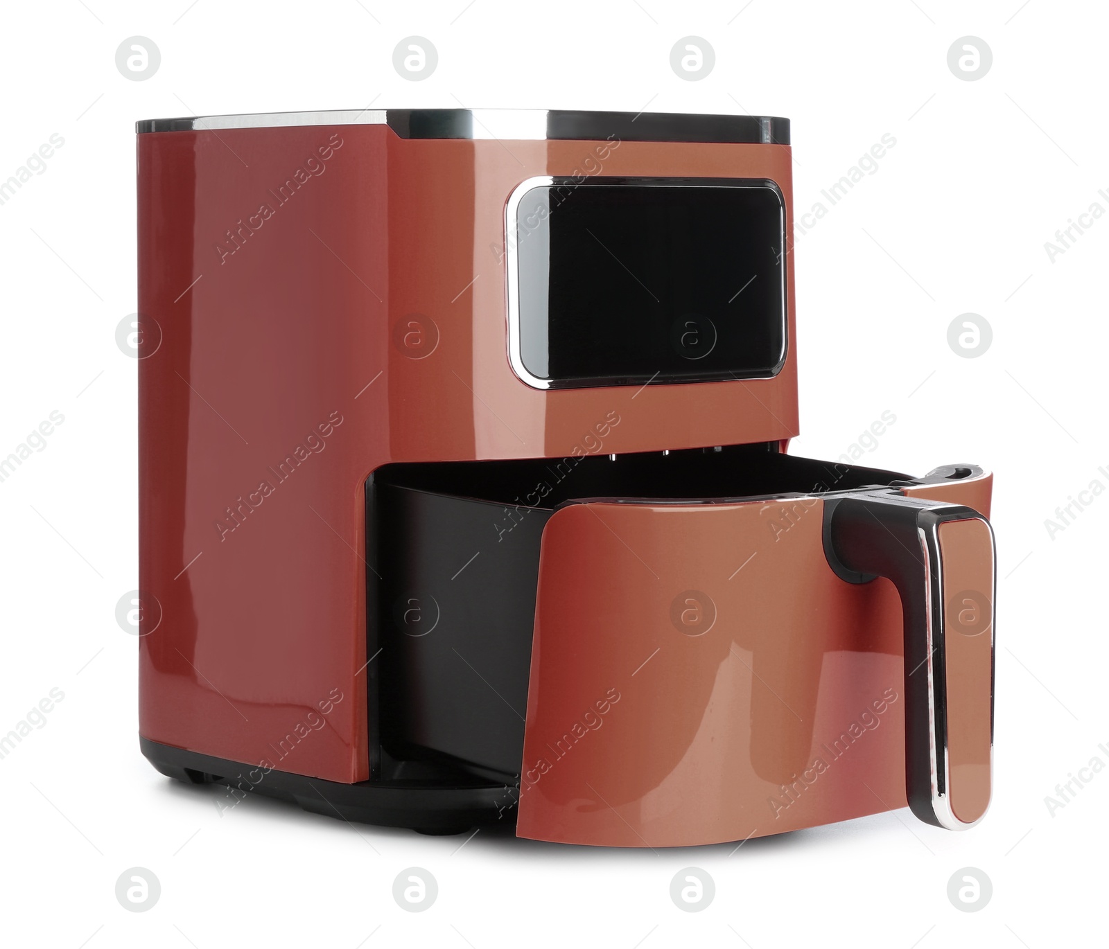 Image of Brown air fryer isolated on white. Modern kitchen appliance
