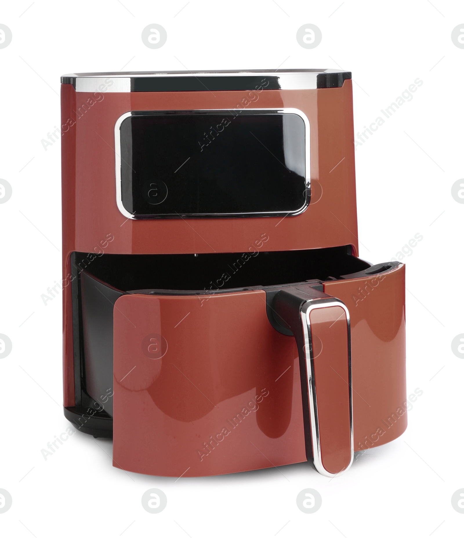 Image of Brown air fryer isolated on white. Modern kitchen appliance