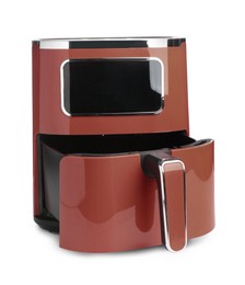 Image of Brown air fryer isolated on white. Modern kitchen appliance