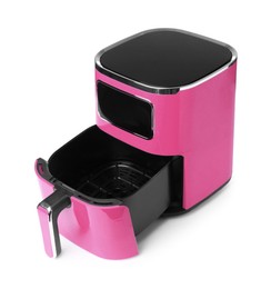 Image of Pink air fryer isolated on white. Modern kitchen appliance