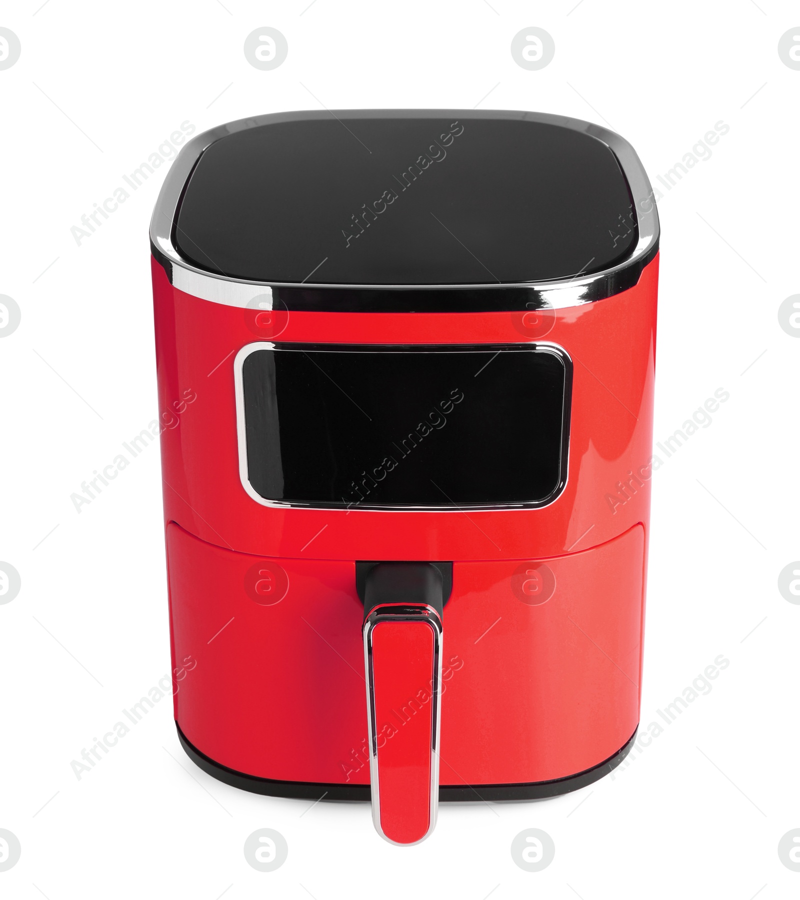 Image of Red air fryer isolated on white. Modern kitchen appliance