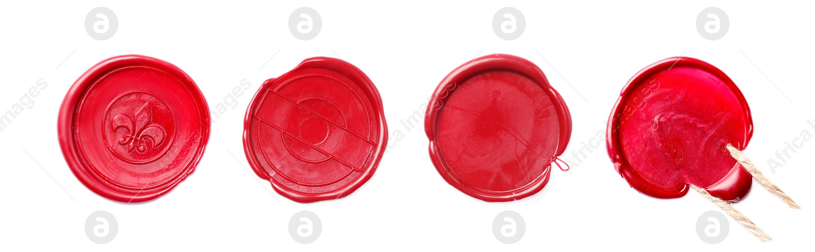 Image of Red wax seals isolated on white, set. Top view