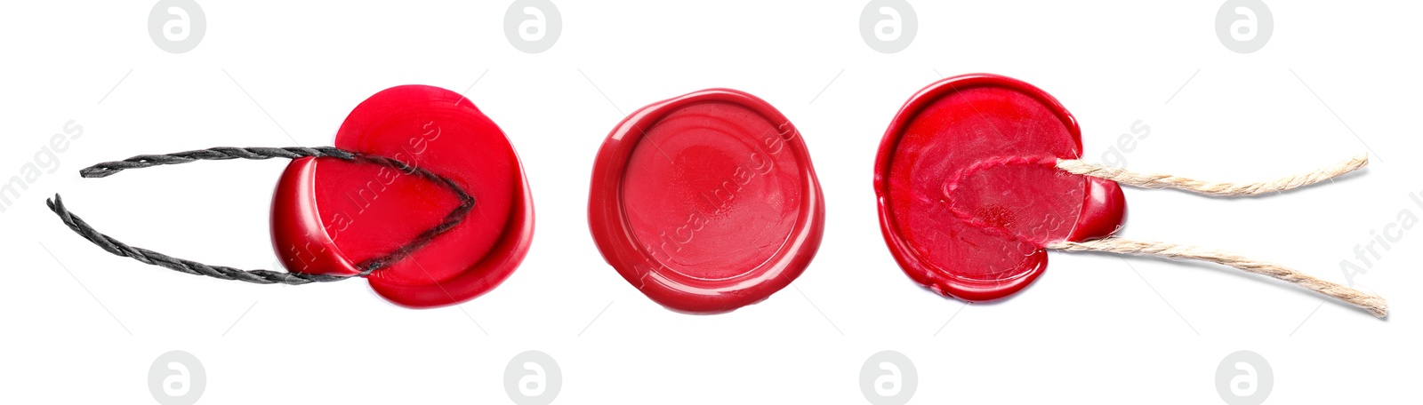 Image of Red wax seals isolated on white, set. Top view