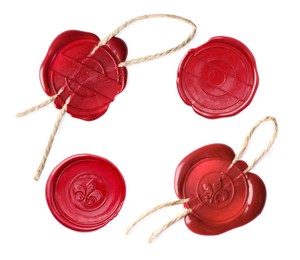 Image of Red wax seals isolated on white, set. Top view