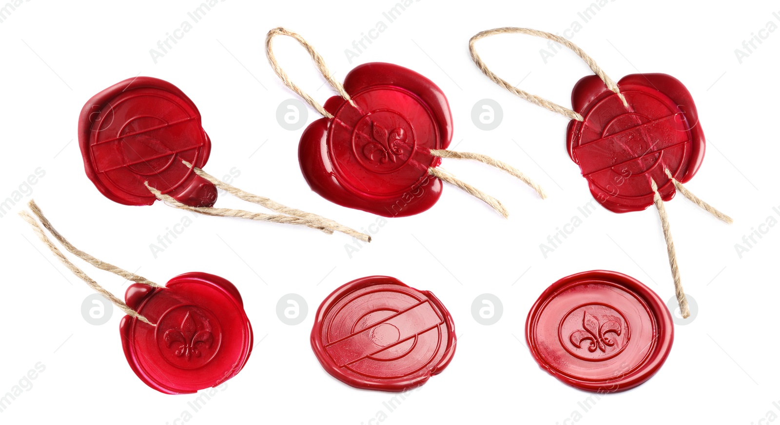 Image of Red wax seals isolated on white, set