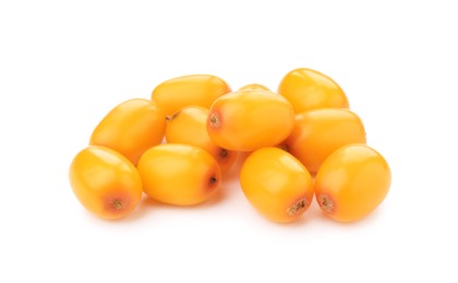Photo of Fresh ripe sea buckthorn berries isolated on white