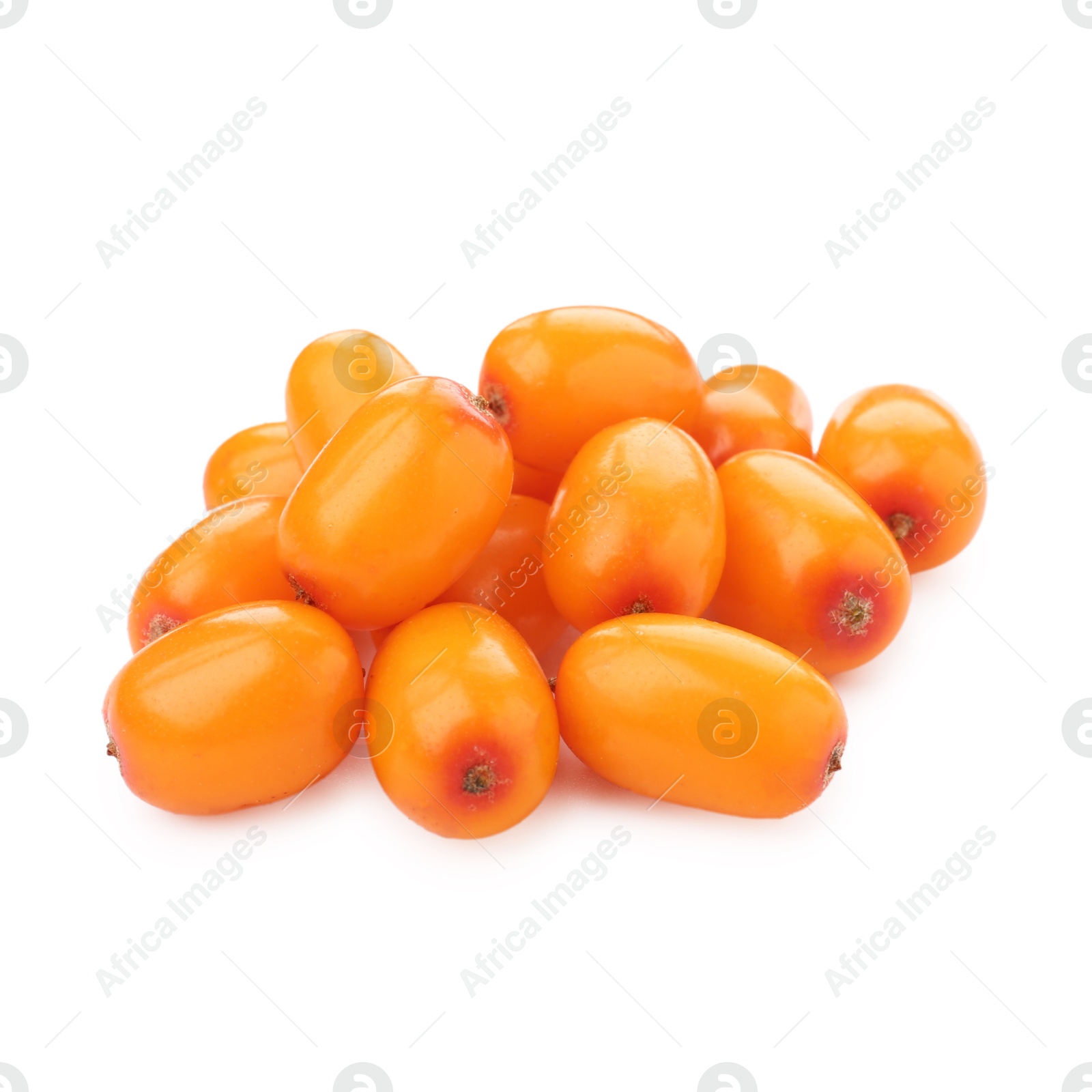 Photo of Fresh ripe sea buckthorn berries isolated on white